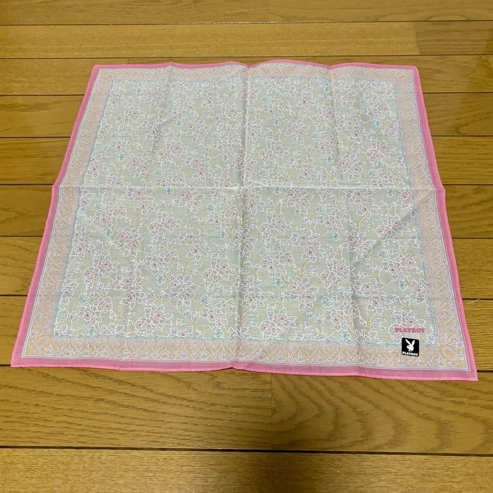 Playboy Pink and Cream Floral Square Handkerchief/Bandana Scarf 45cm